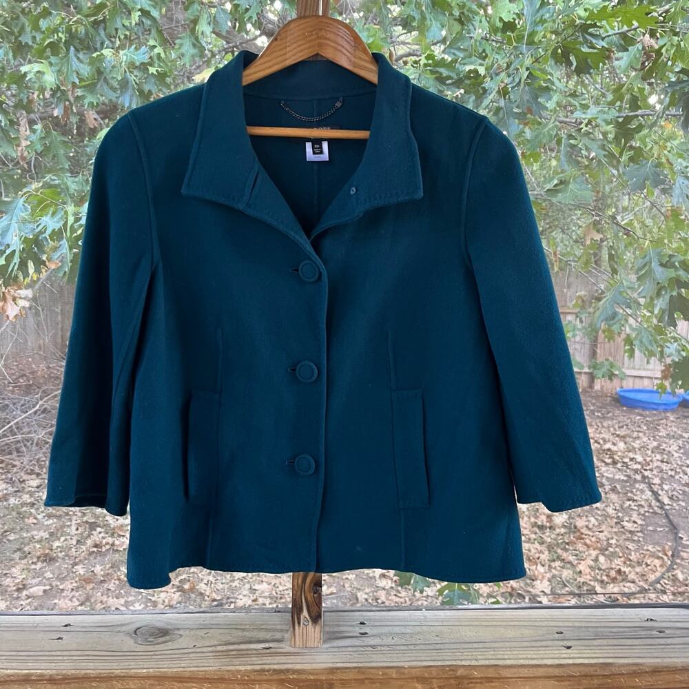 Talbots Women's Teal 100% Wool Button Front Short Coat Size 10P